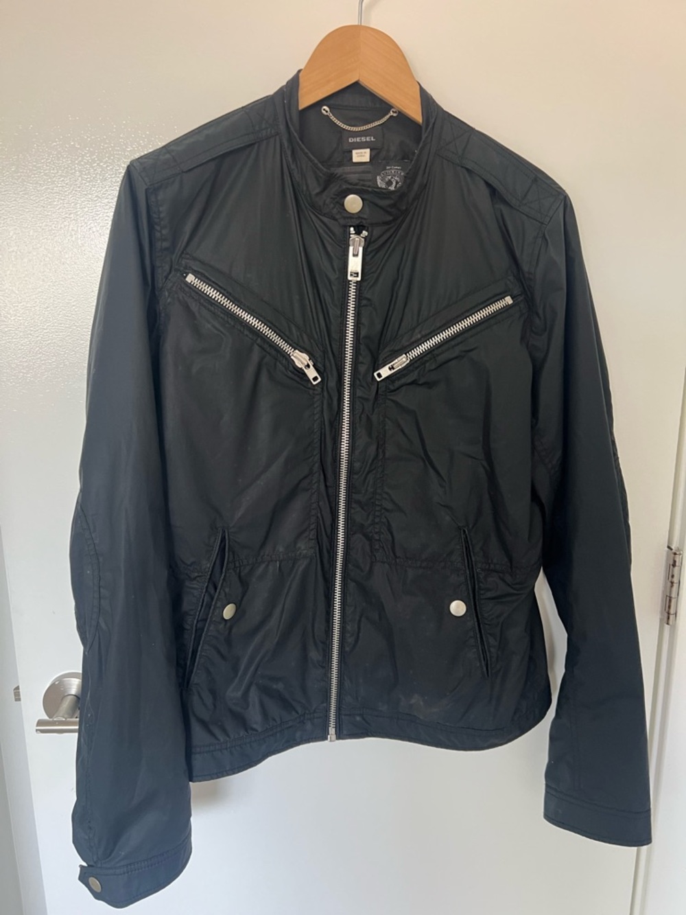 Diesel Black Zip-Up Bomber Jacket with Silver Hardware